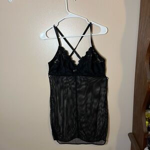 Elegant Black Lace Fishnet Chemise